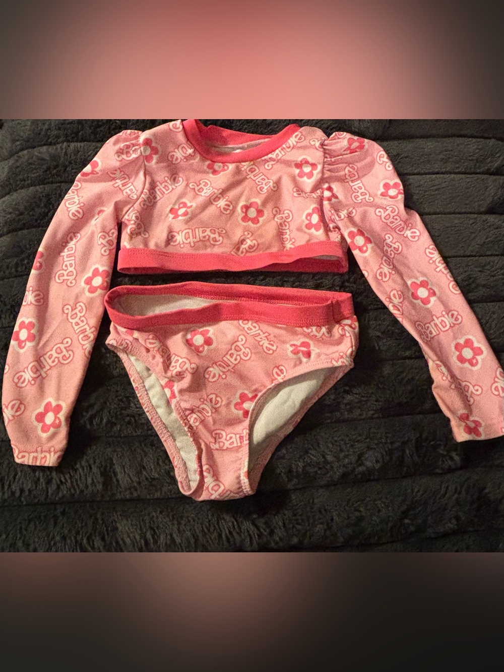 Barbie Pink Floral Long-Sleeve Kids Swim Set